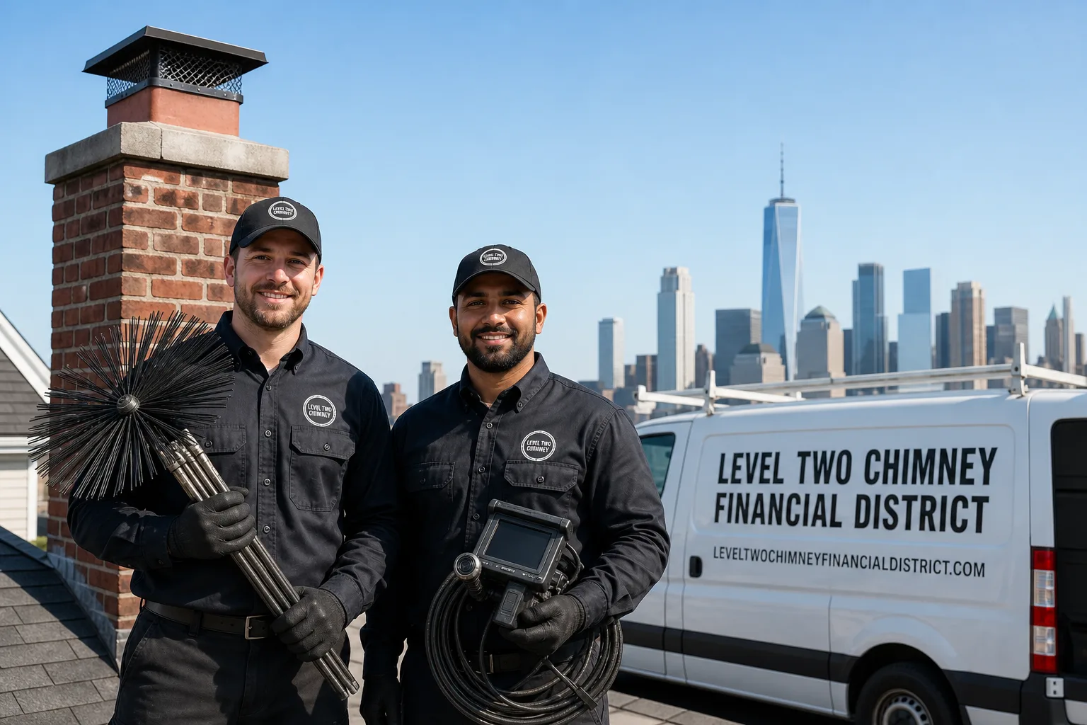 Level Two Chimney Financial District chimney cleaning service vehicle and crew in Financial District, NY